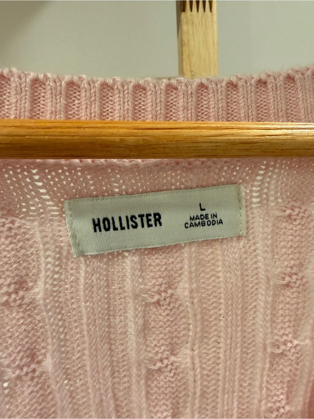 Hollister Light Pink Cable-Knit V-Neck Sweater